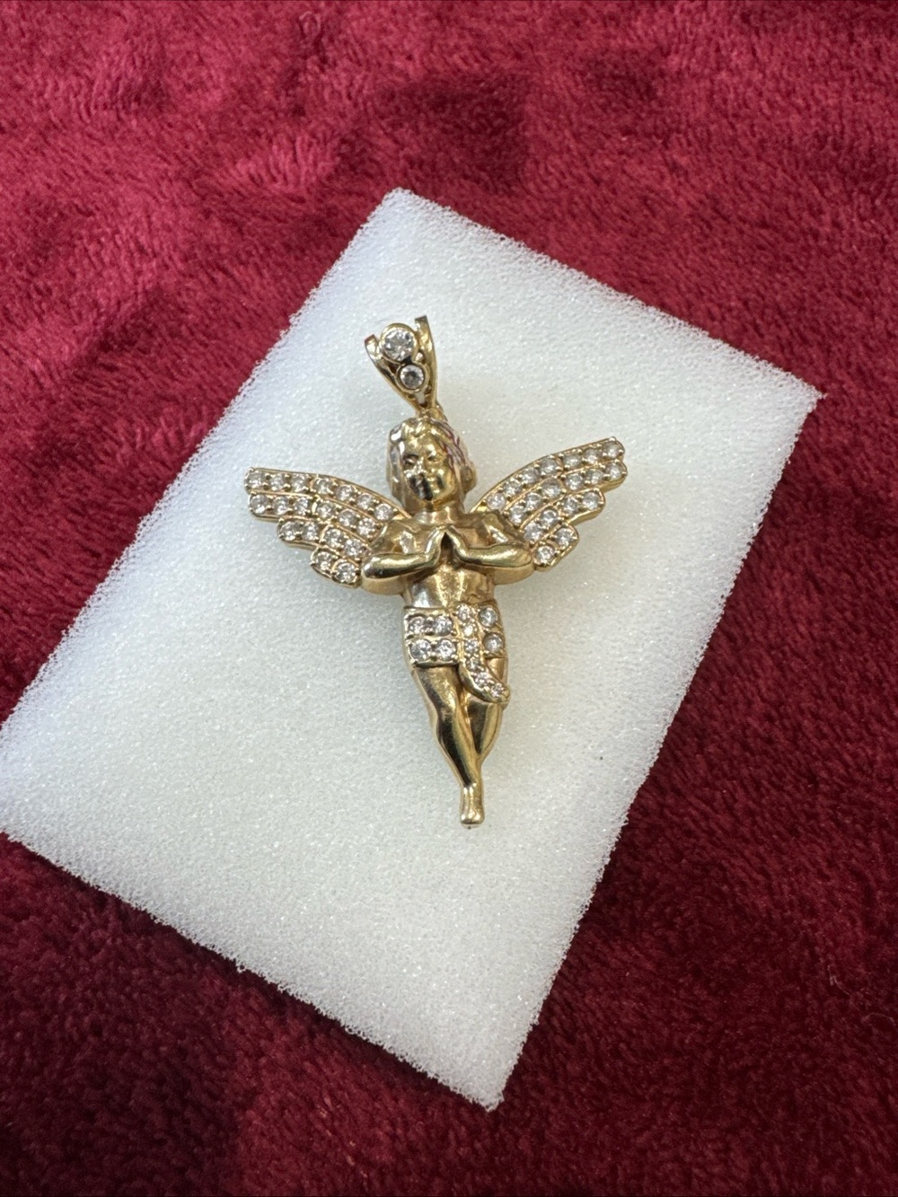 10K Yellow Gold CZ Angel Fairy Pendant Charm Winged Religious Jewelry